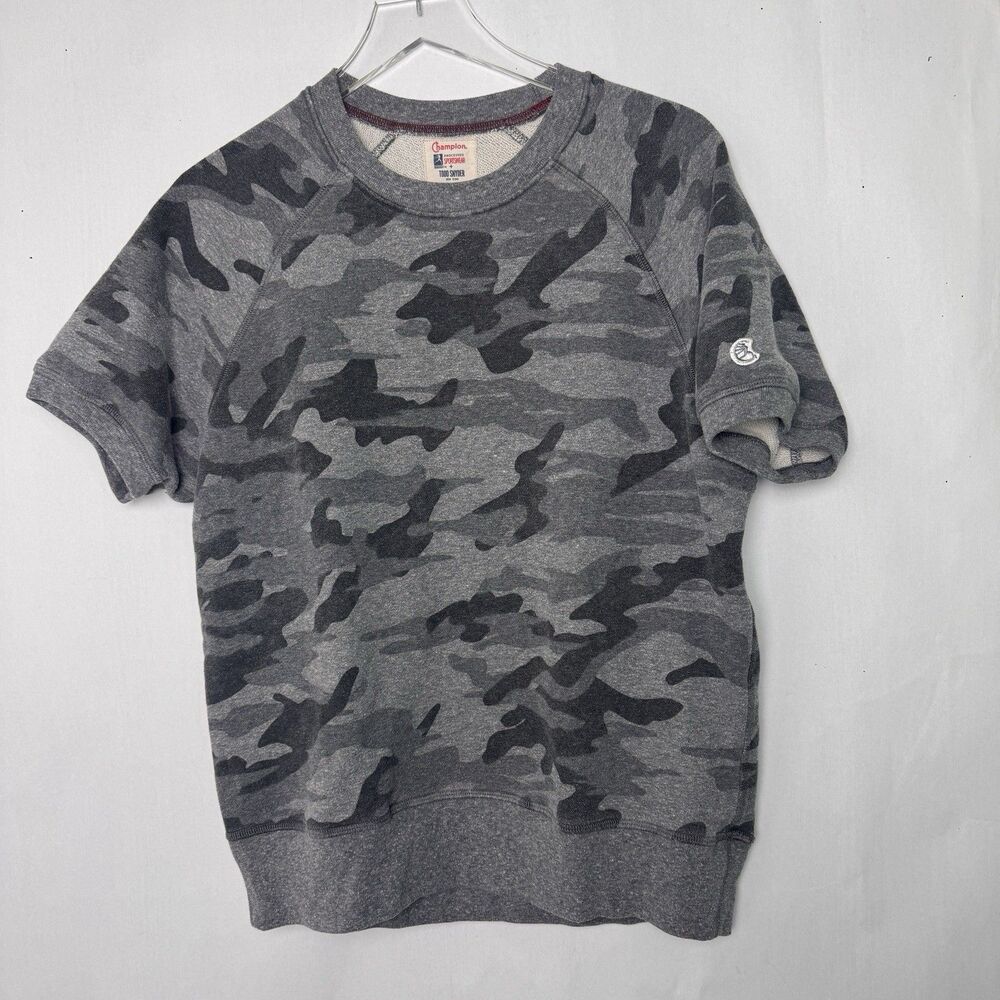 NEW TODD SNYDER x CHAMPION SHORT SLEEVE SWEATSHIRT - Heather Grey Camo sz Large